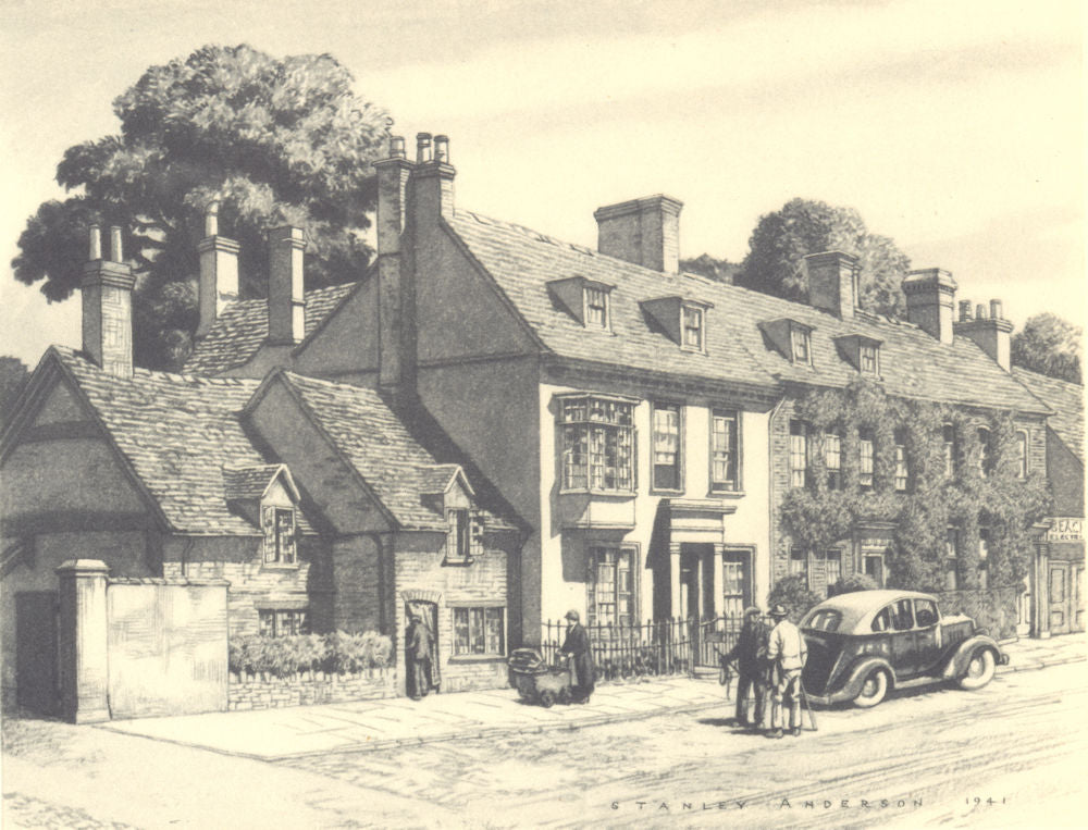 THAME. Houses. Oxfordshire. By Stanley Anderson 1948 old vintage print picture